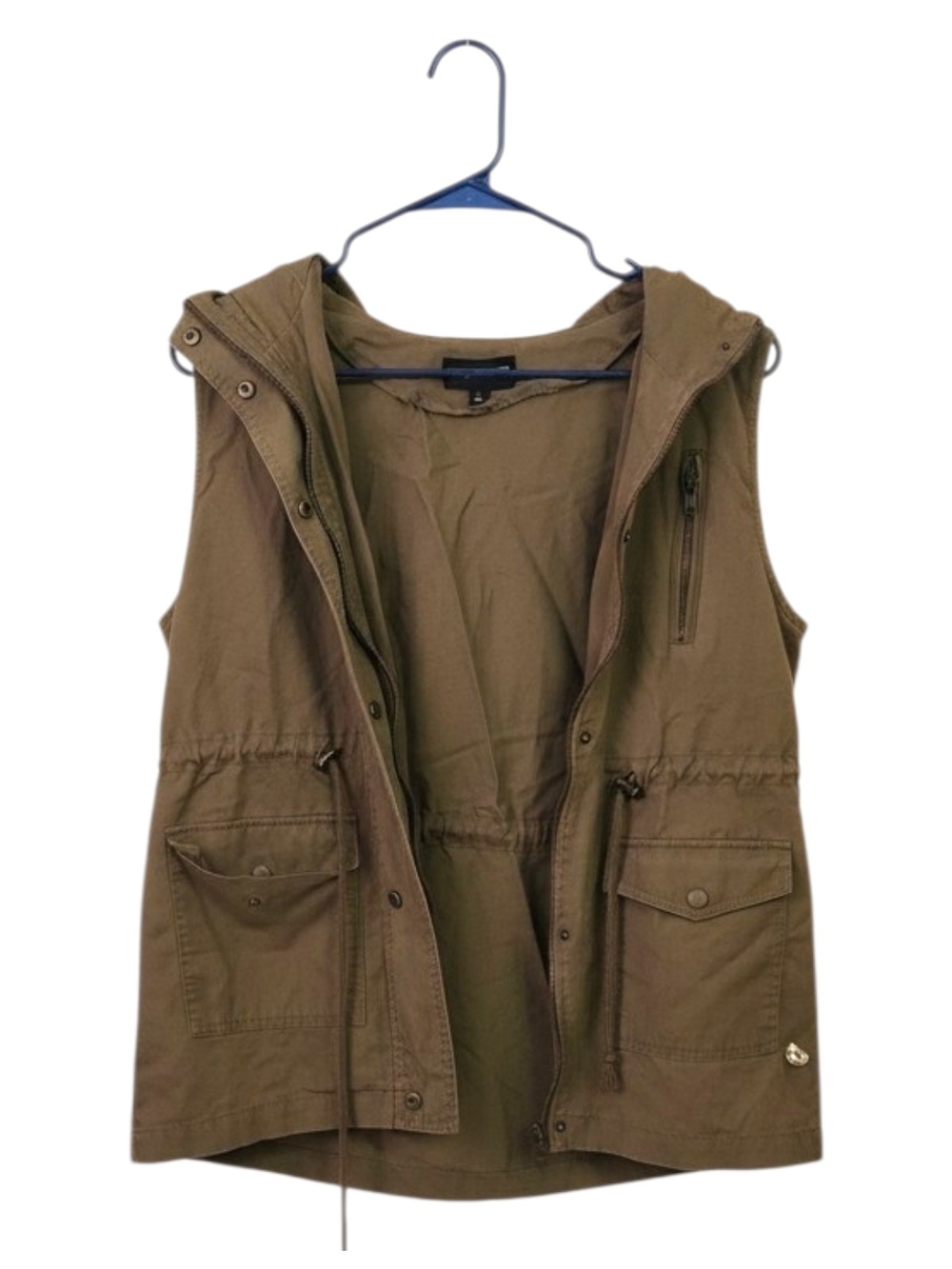 Zenana Outfitters Olive Utility Vest with Hood Size L